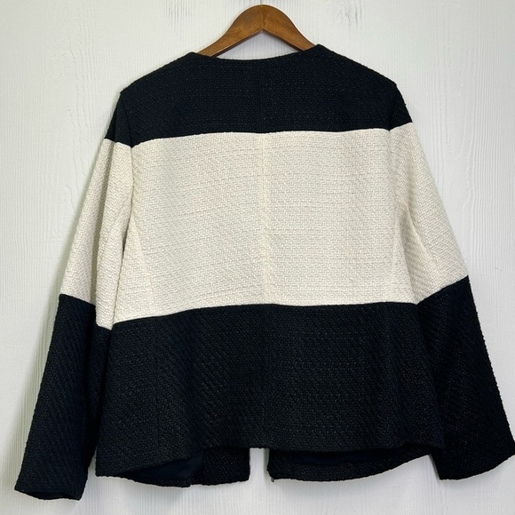 Chico's - Color Blocked Black And White Lined Zip Up Tweed Jacket Size XL - Picture 10 of 12
